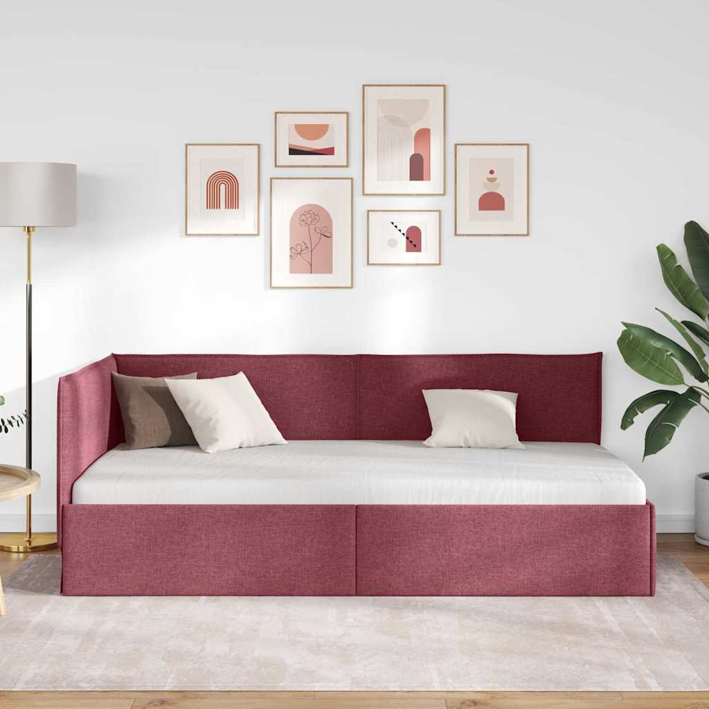 Cornice del letto ad angolo Rosso Vino 90 x 200 cm Tessuto | homemem39