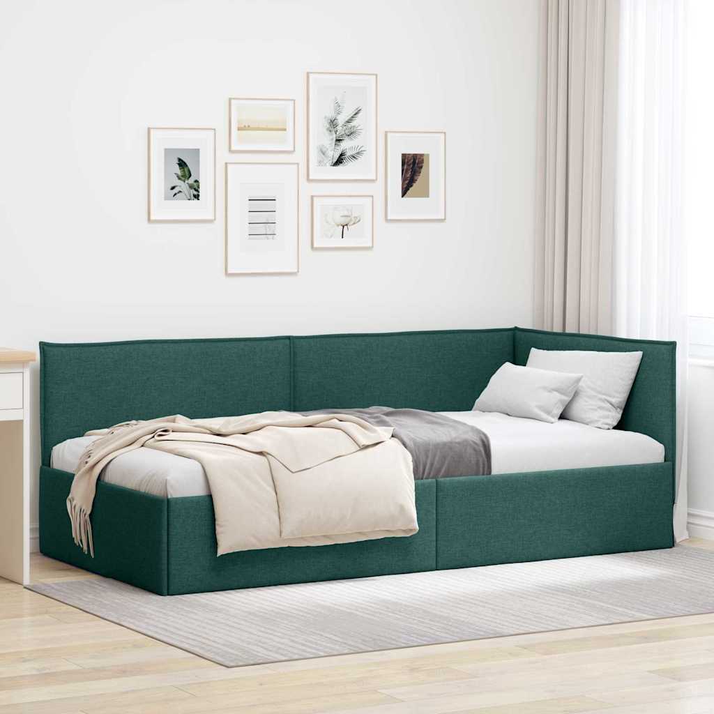 Cornice del letto ad angolo Verde Scuro 90 x 200 cm Velluto