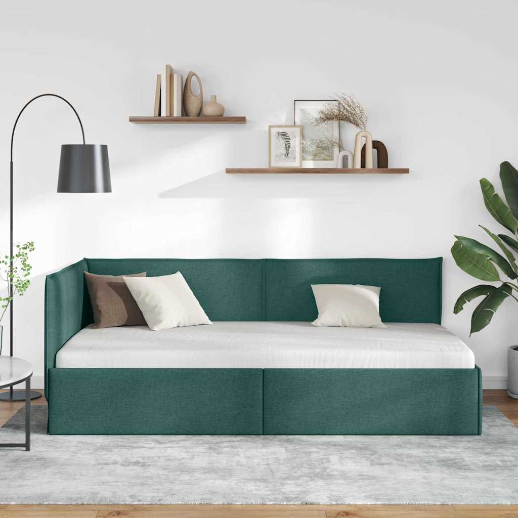 Cornice del letto ad angolo Verde Scuro 90 x 200 cm Tessuto | homemem39