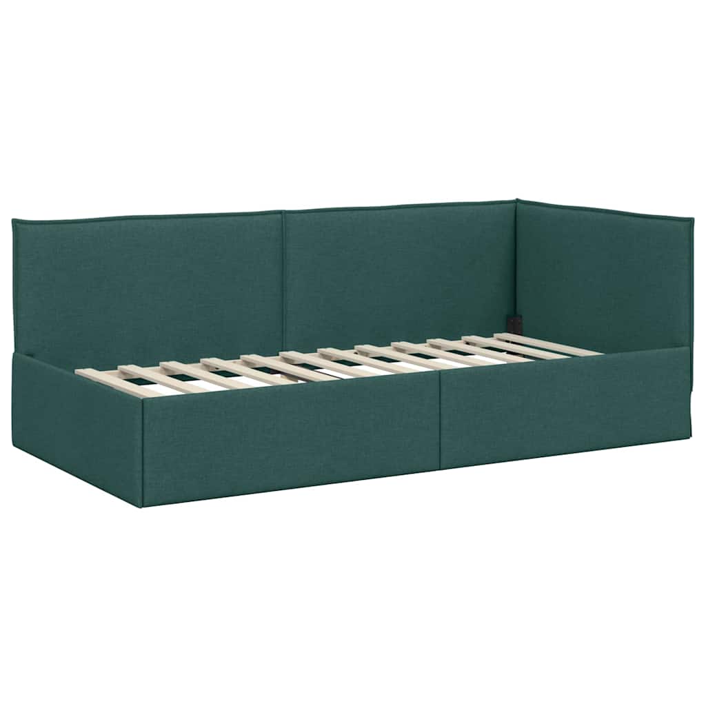 Cornice del letto ad angolo Verde Scuro 90 x 200 cm Tessuto | homemem39