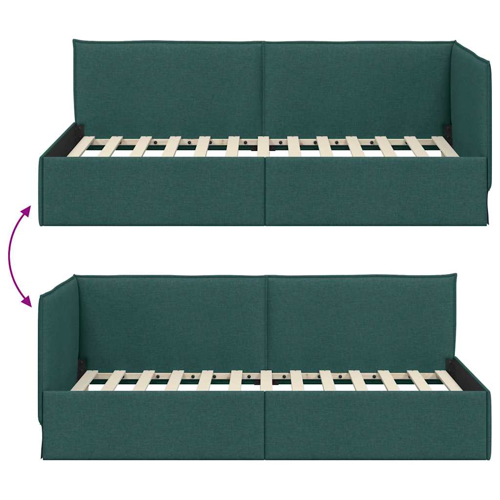 Cornice del letto ad angolo Verde Scuro 90 x 200 cm Tessuto | homemem39