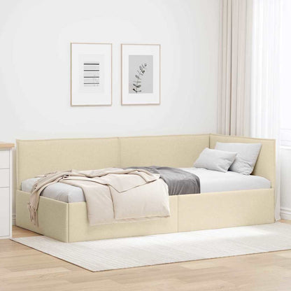 Cornice del letto ad angolo Crema 90 x 200 cm Tessuto | homemem39