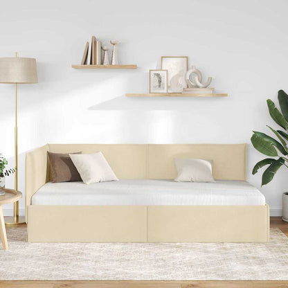 Cornice del letto ad angolo Crema 90 x 200 cm Tessuto | homemem39