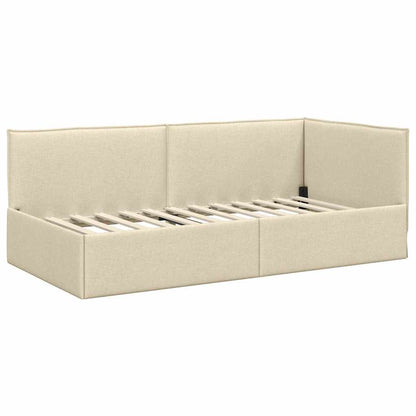 Cornice del letto ad angolo Crema 90 x 200 cm Tessuto | homemem39