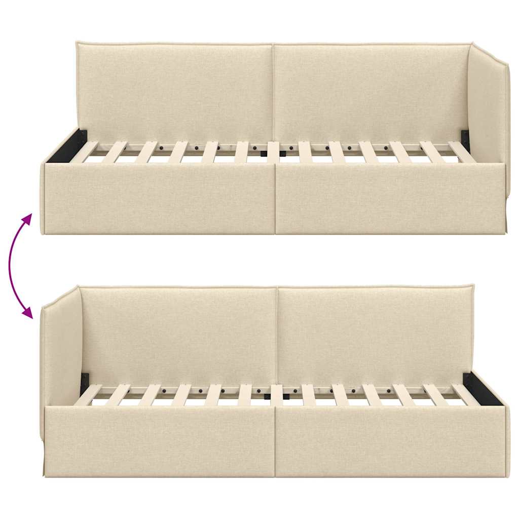 Cornice del letto ad angolo Crema 90 x 200 cm Tessuto | homemem39