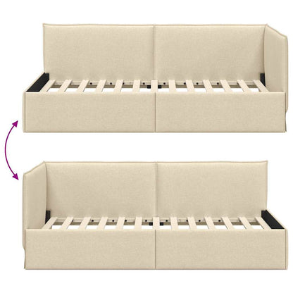 Cornice del letto ad angolo Crema 90 x 200 cm Tessuto | homemem39