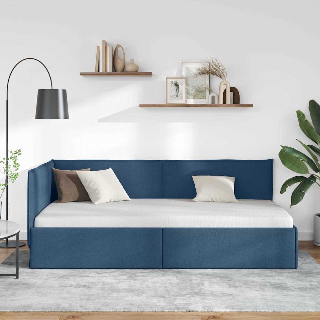 Cornice del letto ad angolo Blu 90 x 200 cm Tessuto