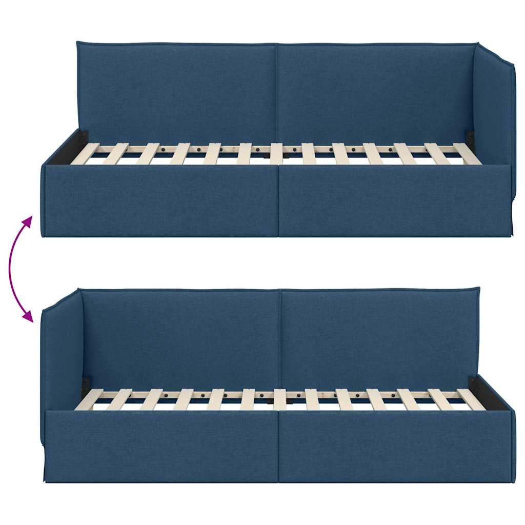Cornice del letto ad angolo Blu 90 x 200 cm Tessuto | homemem39