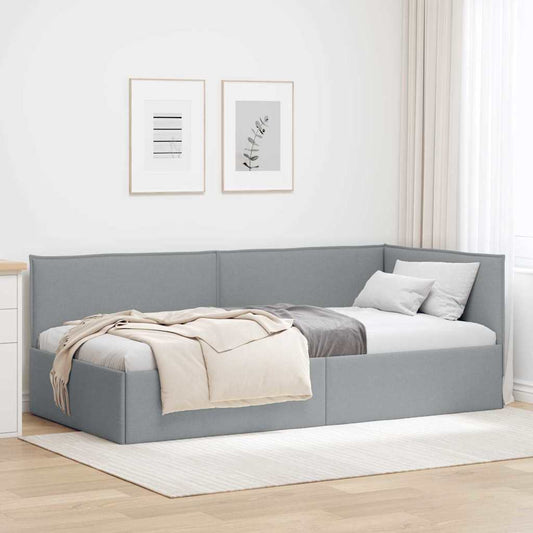 Cornice del letto ad angolo Grigio chiaro 100 x 200 cm Tessuto | homemem39