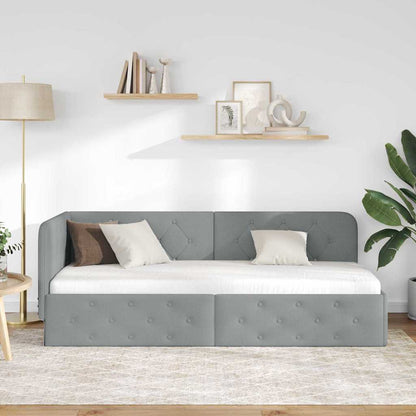 Cornice del letto ad angolo Grigio chiaro 80 x 200 cm Tessuto | homemem39