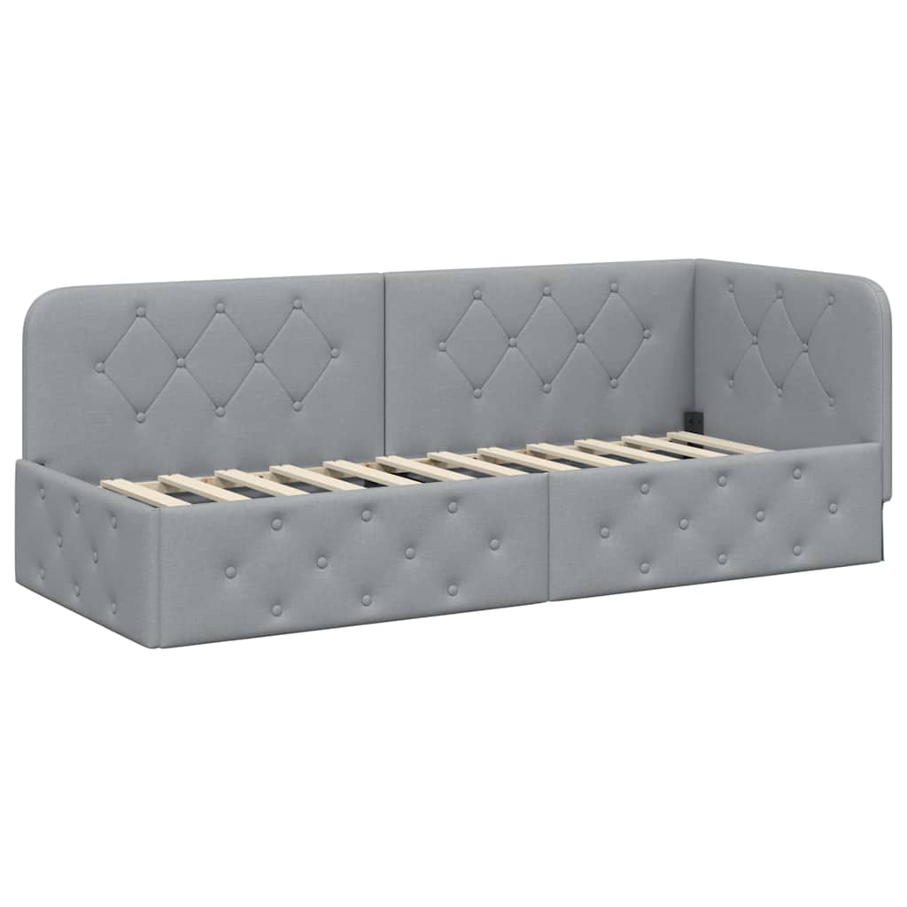Cornice del letto ad angolo Grigio chiaro 80 x 200 cm Tessuto | homemem39