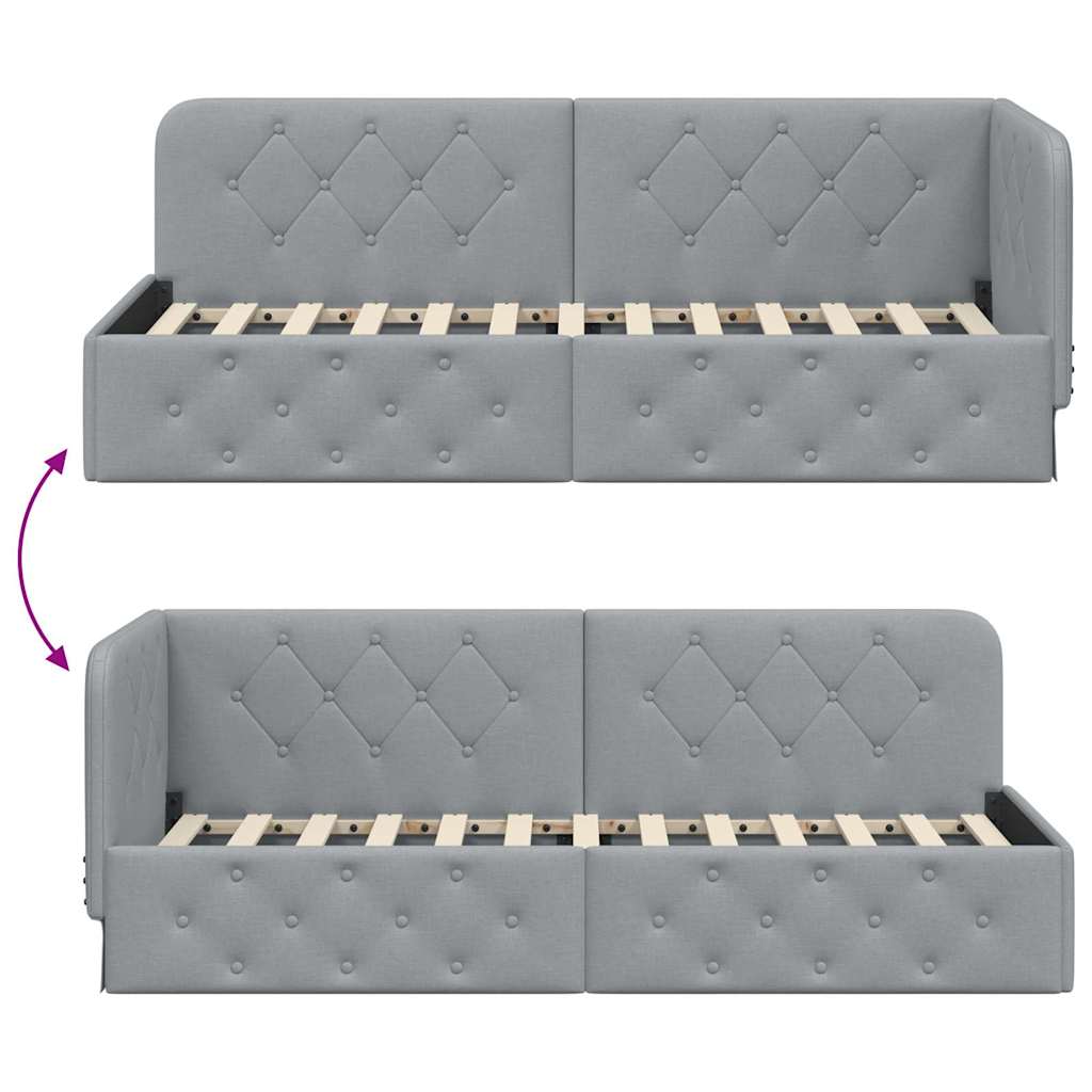 Cornice del letto ad angolo Grigio chiaro 80 x 200 cm Tessuto | homemem39