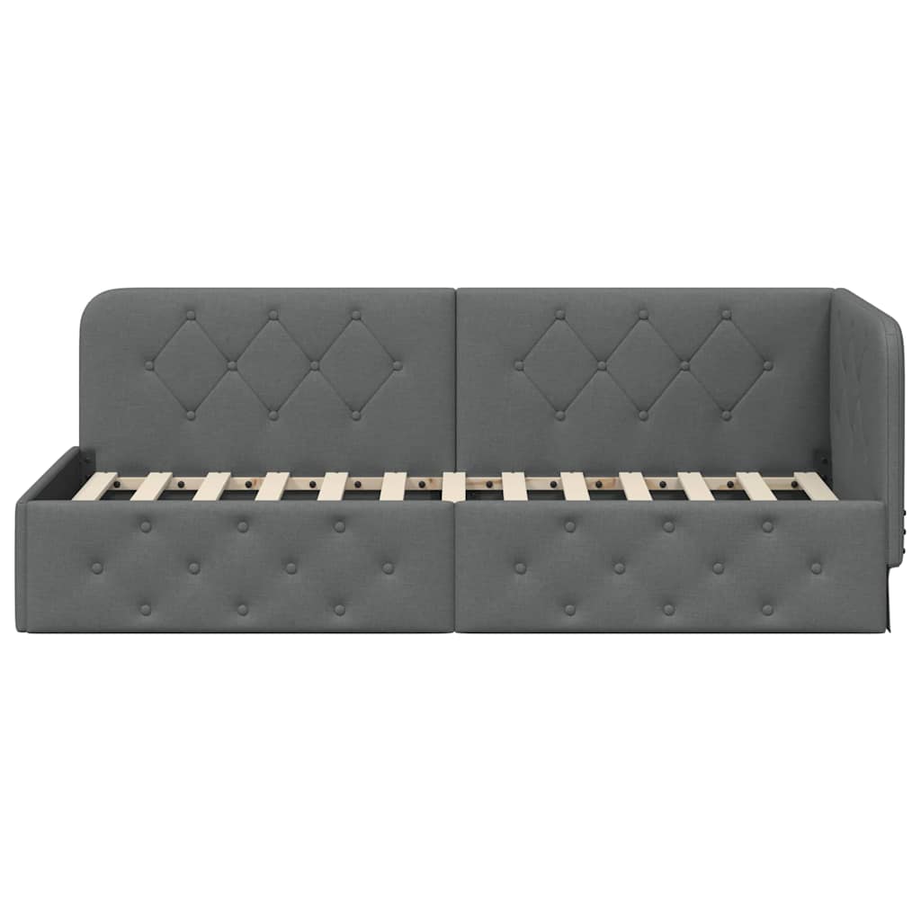Cornice del letto ad angolo Grigio scuro 80 x 200 cm Tessuto | homemem39