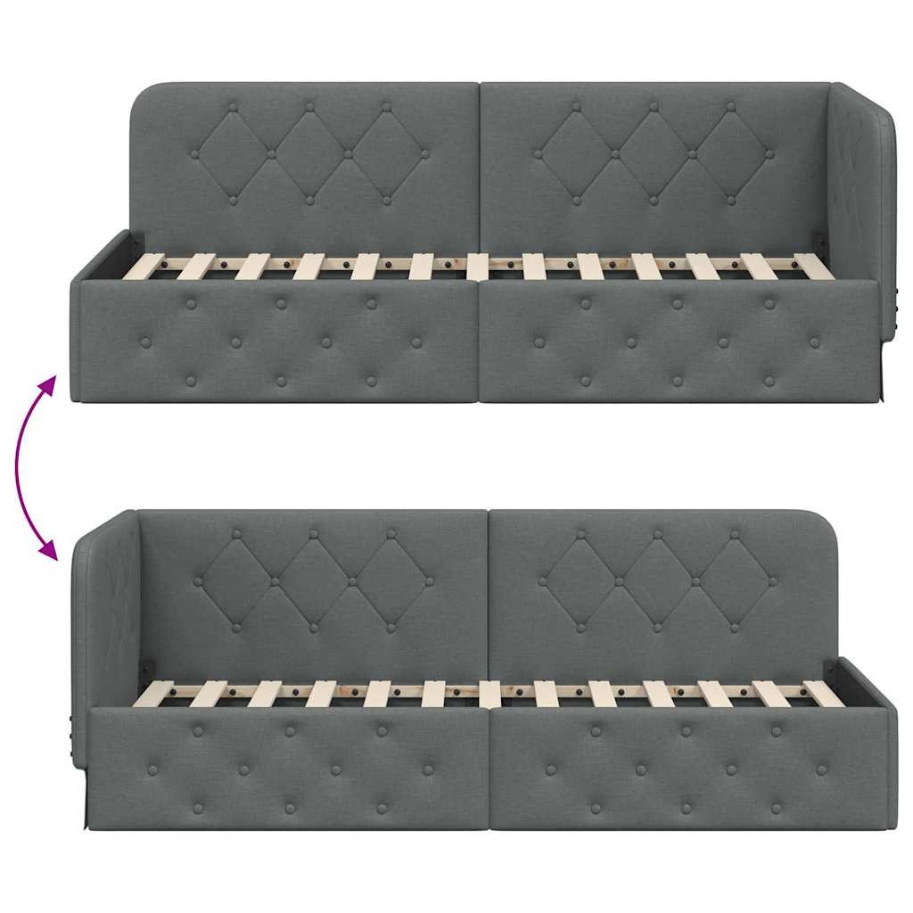 Cornice del letto ad angolo Grigio scuro 80 x 200 cm Tessuto | homemem39
