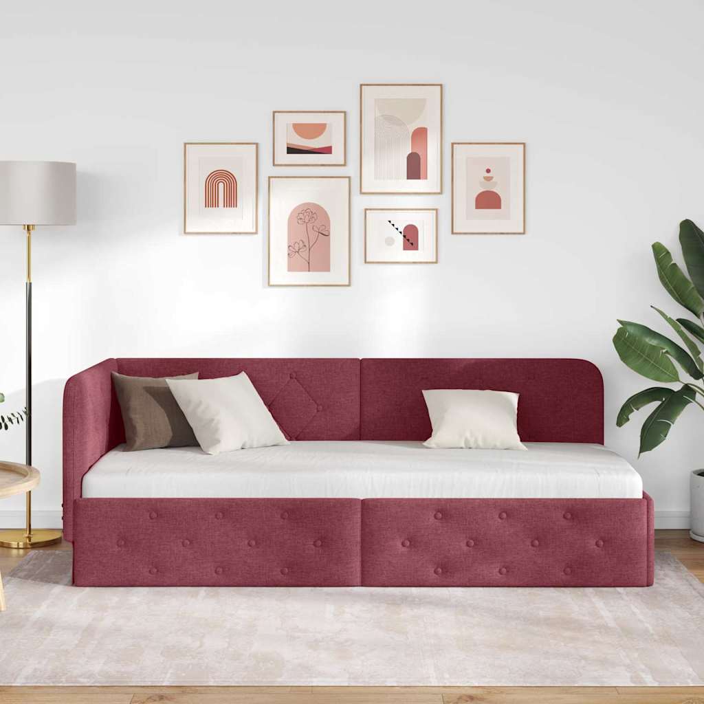 Cornice del letto ad angolo Rosso Vino 80 x 200 cm Tessuto | homemem39