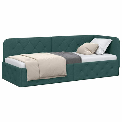 Cornice del letto ad angolo Verde Scuro 80 x 200 cm Tessuto | homemem39