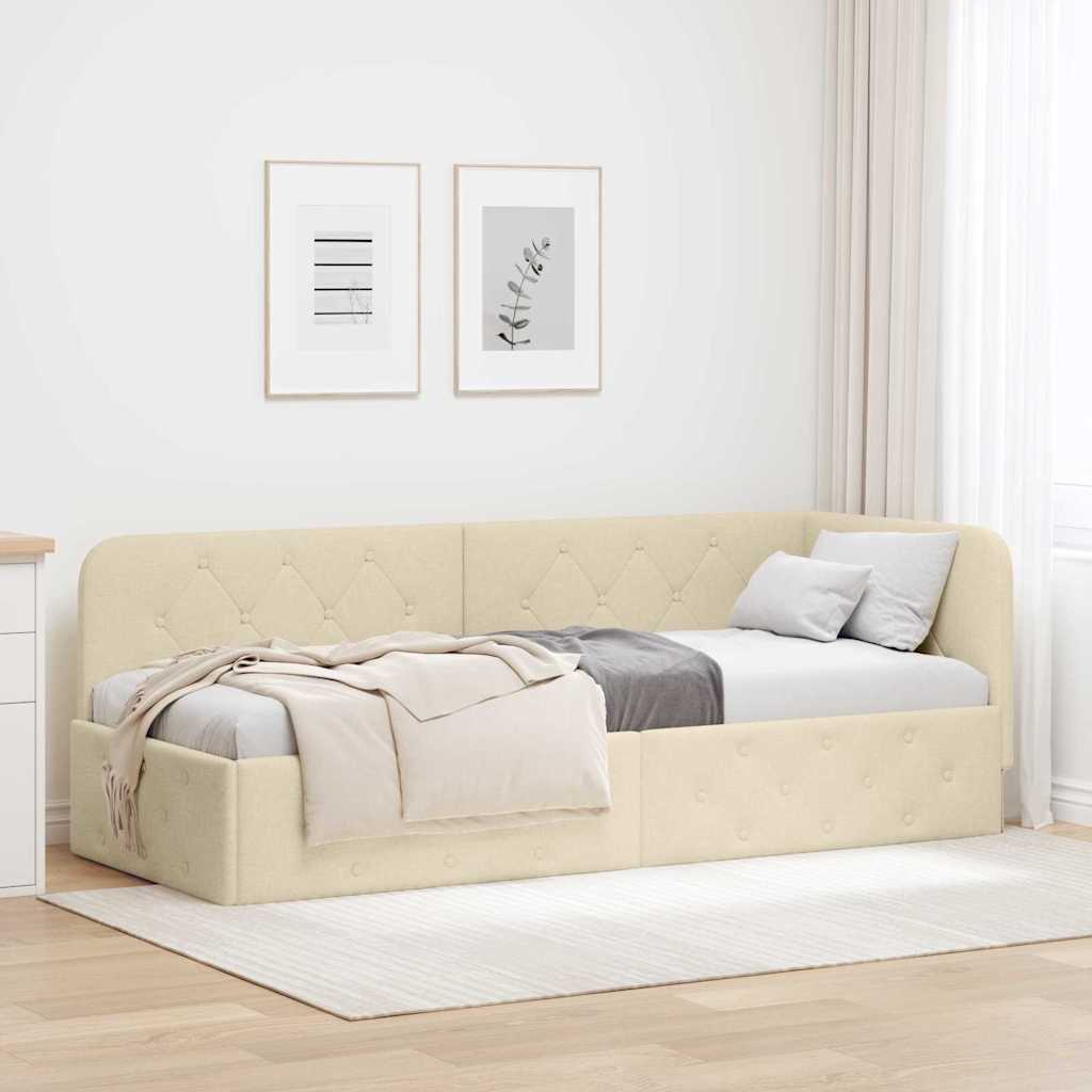 Cornice del letto ad angolo Crema 80 x 200 cm Tessuto | homemem39