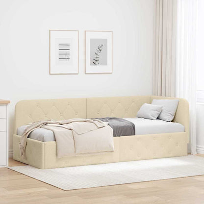 Cornice del letto ad angolo Crema 80 x 200 cm Tessuto | homemem39
