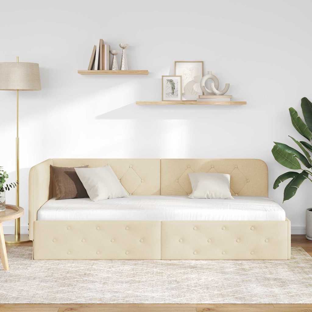 Cornice del letto ad angolo Crema 80 x 200 cm Tessuto | homemem39