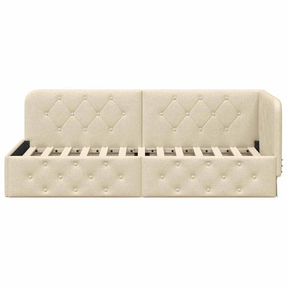 Cornice del letto ad angolo Crema 80 x 200 cm Tessuto | homemem39