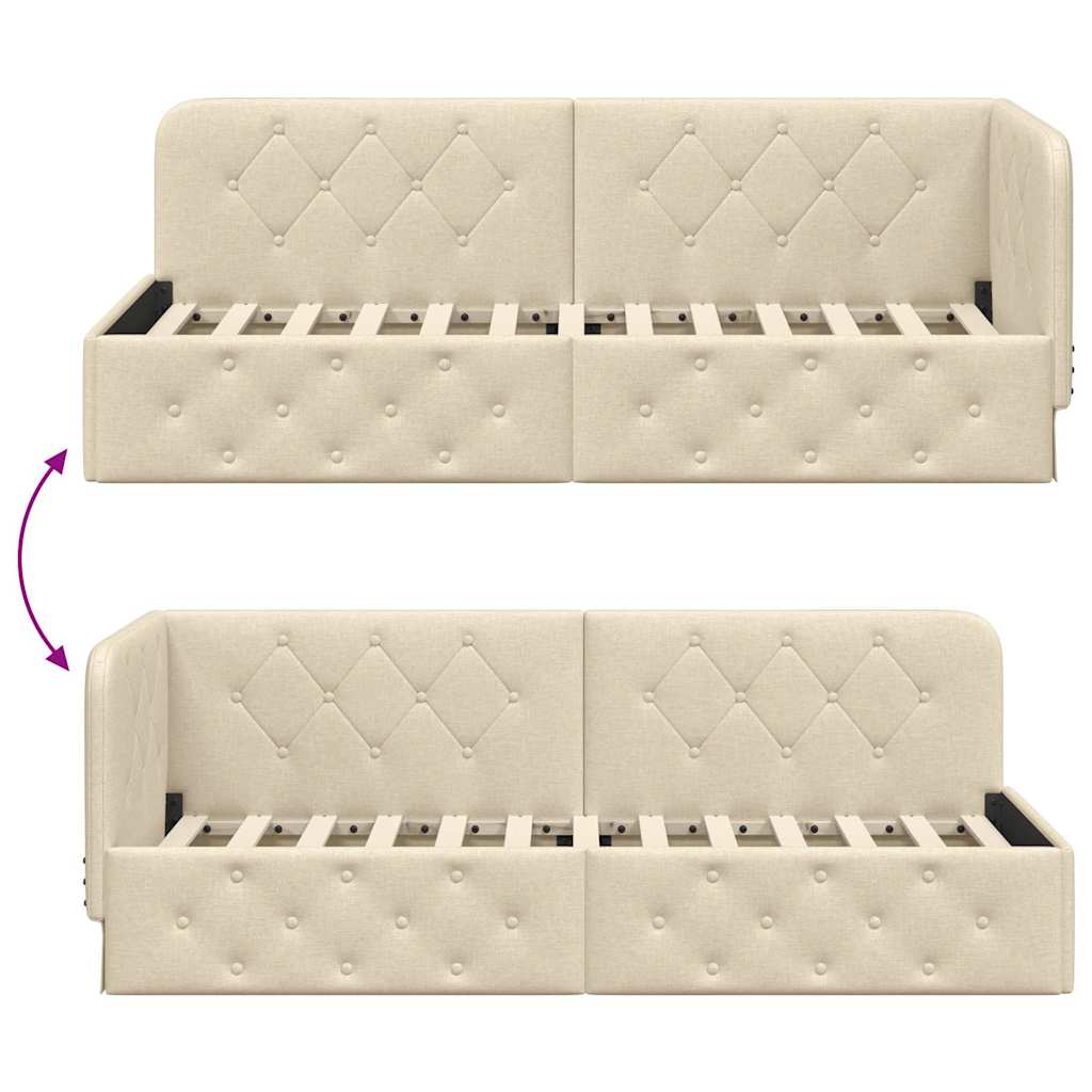 Cornice del letto ad angolo Crema 80 x 200 cm Tessuto | homemem39