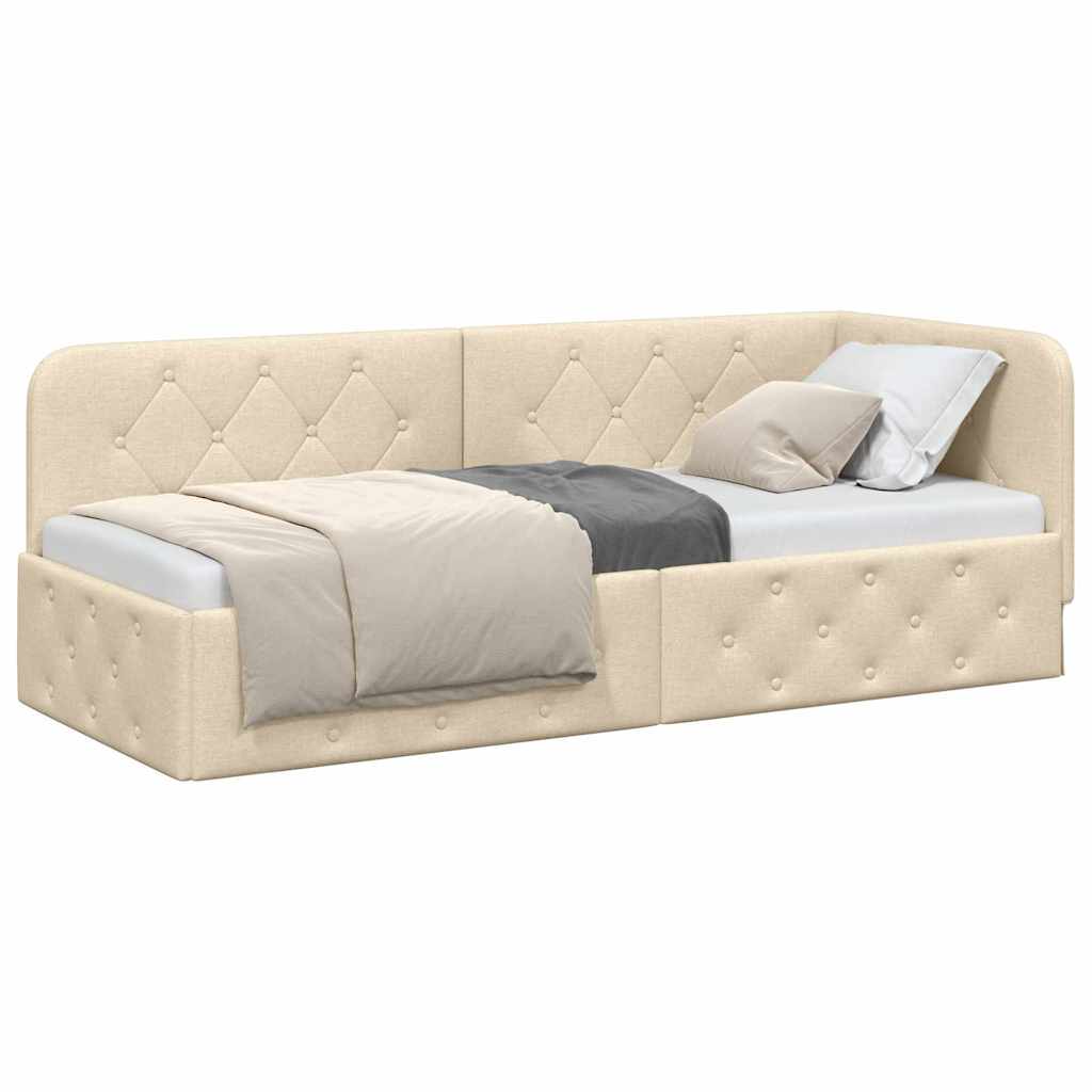 Cornice del letto ad angolo Crema 80 x 200 cm Tessuto | homemem39