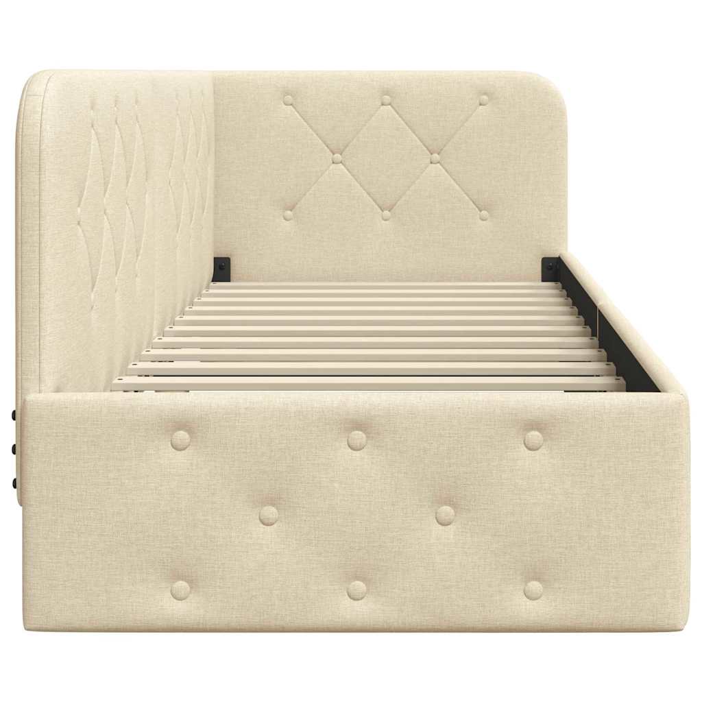 Cornice del letto ad angolo Crema 80 x 200 cm Tessuto | homemem39