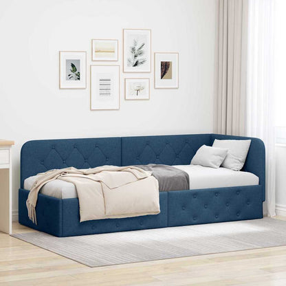 Cornice del letto ad angolo Blu 80 x 200 cm Tessuto | homemem39