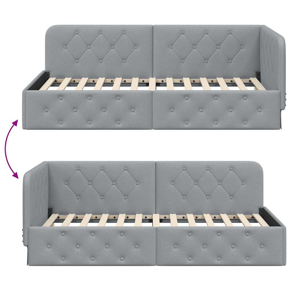 Cornice del letto ad angolo Grigio chiaro 90 x 190 cm Tessuto | homemem39