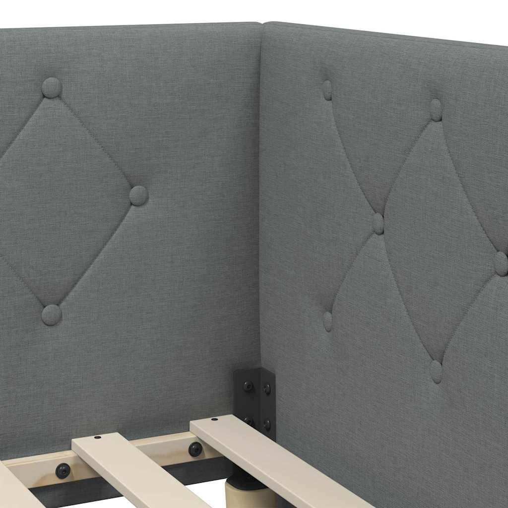 Cornice del letto ad angolo Grigio scuro 90 x 190 cm Tessuto | homemem39