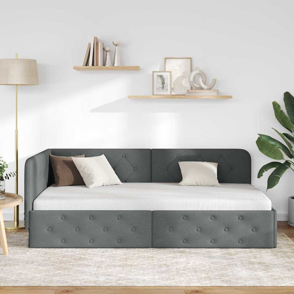 Cornice del letto ad angolo Grigio scuro 90 x 190 cm Tessuto | homemem39