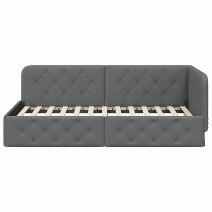 Cornice del letto ad angolo Grigio scuro 90 x 190 cm Tessuto | homemem39
