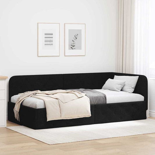 Cornice del letto ad angolo Nero 90 x 190 cm Tessuto | homemem39