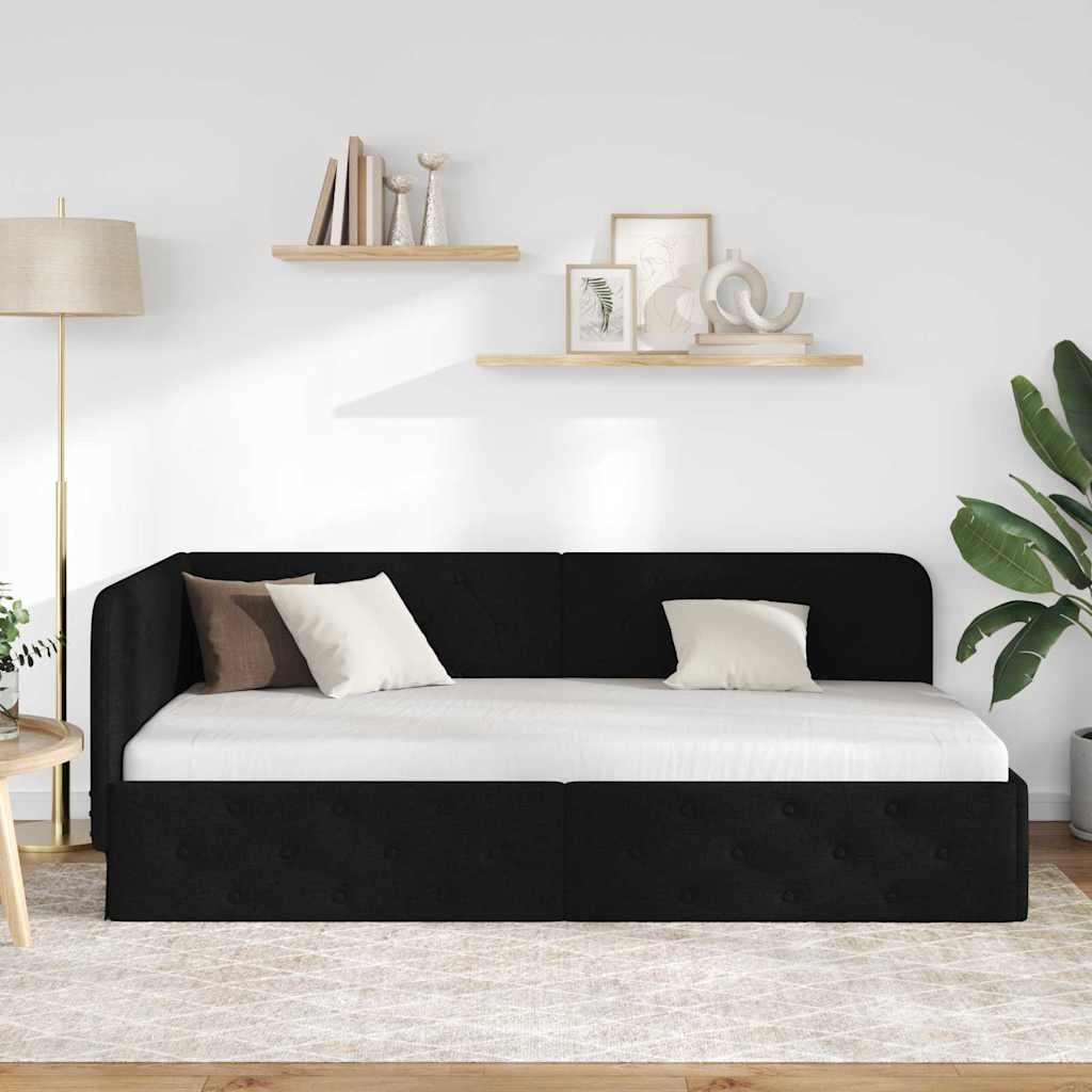 Cornice del letto ad angolo Nero 90 x 190 cm Tessuto | homemem39