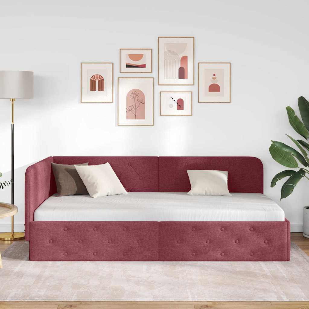 Cornice del letto ad angolo Rosso Vino 90 x 190 cm Tessuto | homemem39