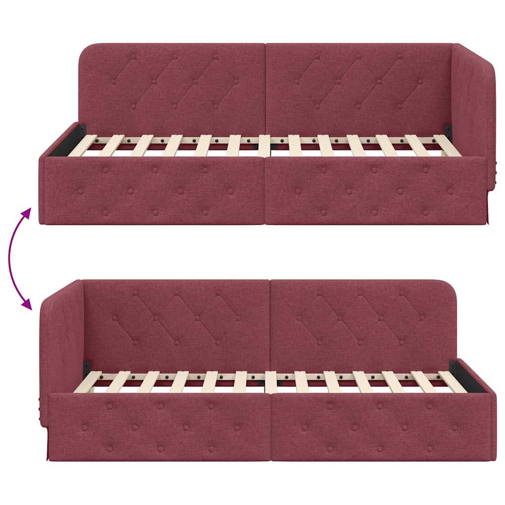 Cornice del letto ad angolo Rosso Vino 90 x 190 cm Tessuto | homemem39