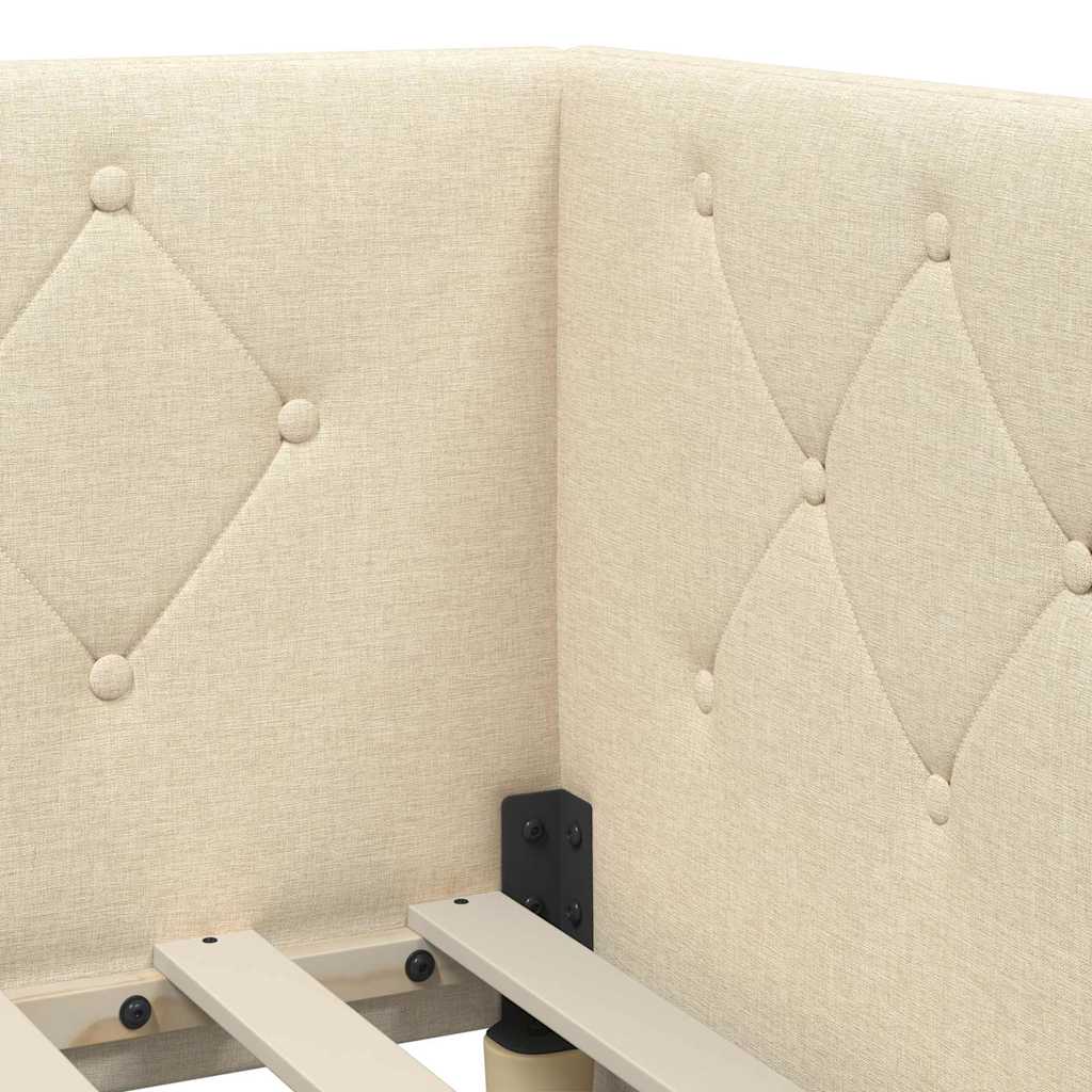 Cornice del letto ad angolo Crema 90 x 190 cm Tessuto | homemem39