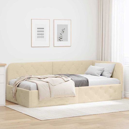 Cornice del letto ad angolo Crema 90 x 190 cm Tessuto | homemem39