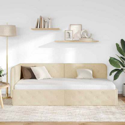Cornice del letto ad angolo Crema 90 x 190 cm Tessuto | homemem39