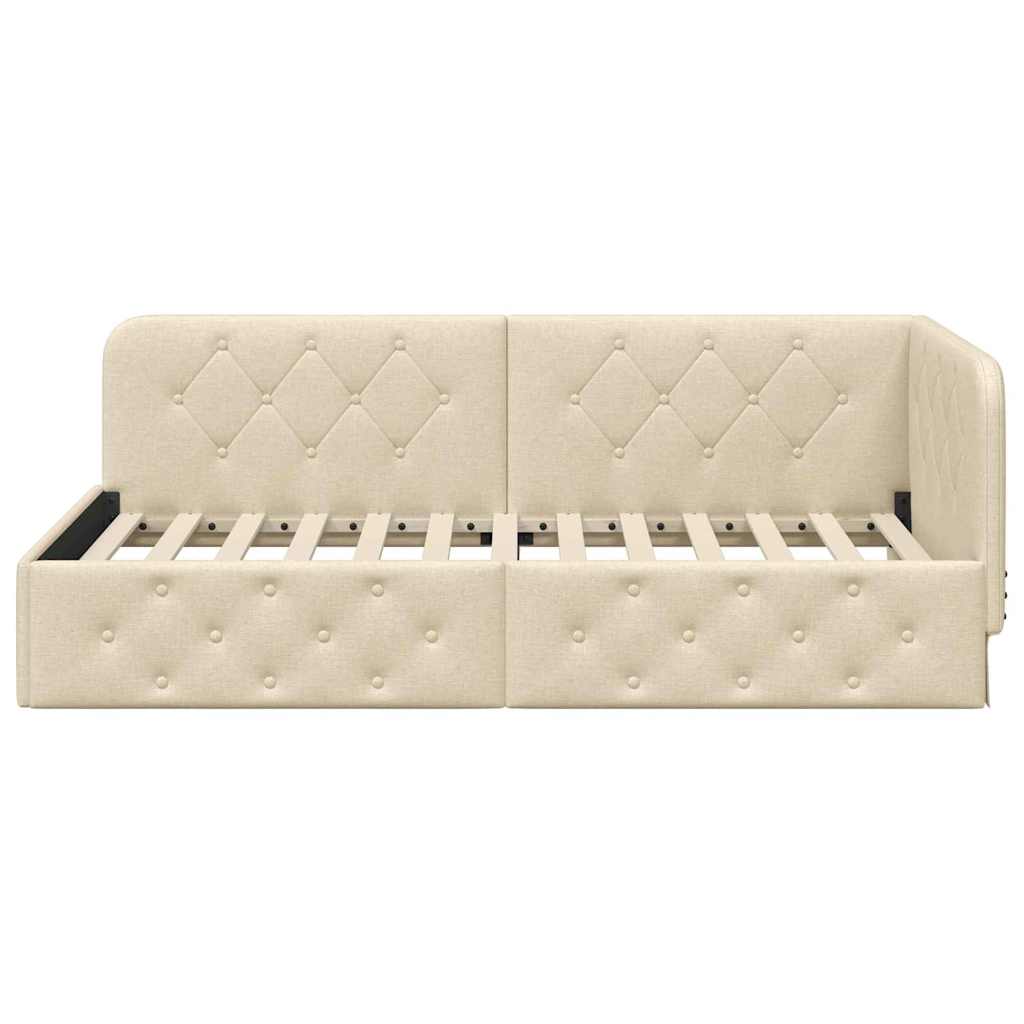 Cornice del letto ad angolo Crema 90 x 190 cm Tessuto | homemem39