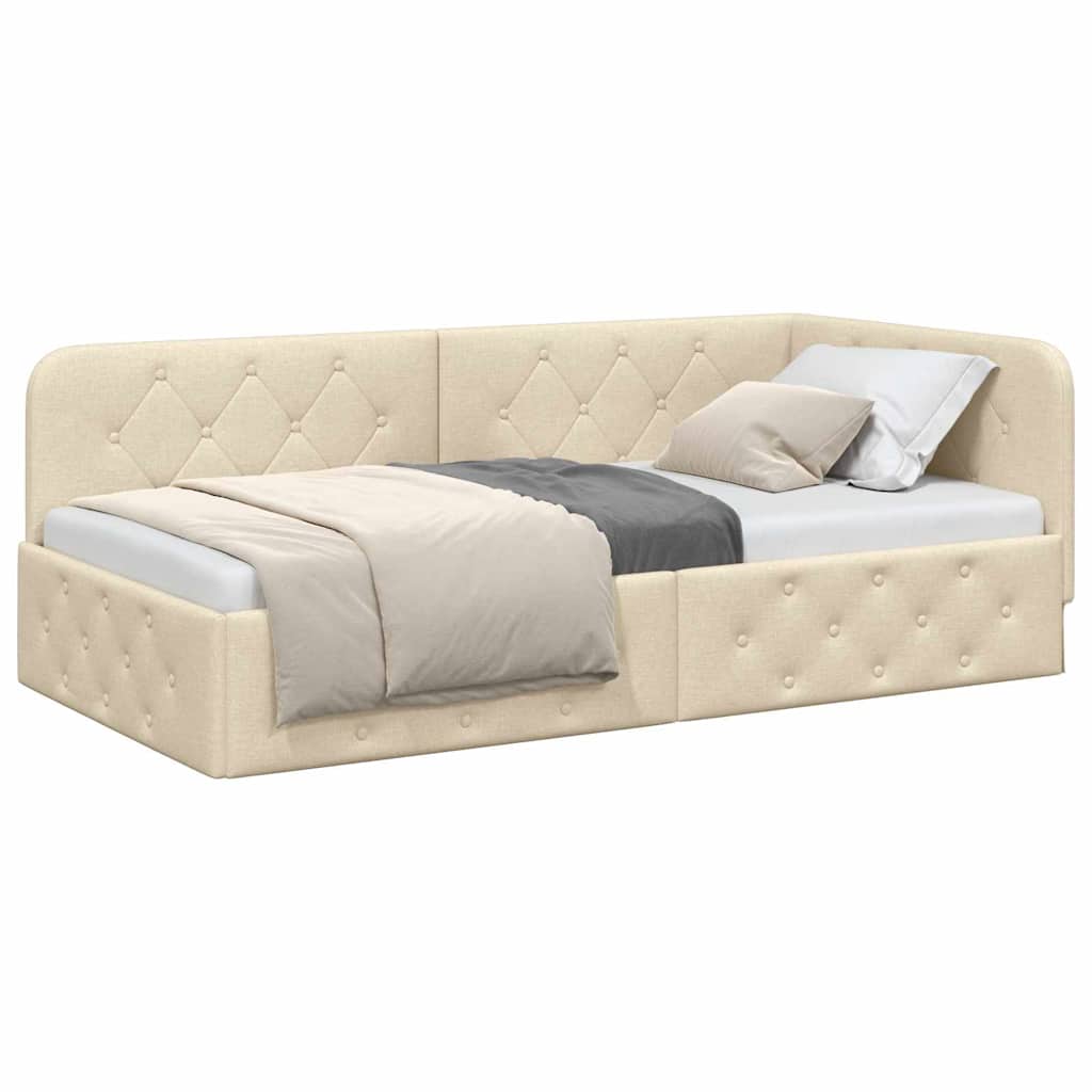 Cornice del letto ad angolo Crema 90 x 190 cm Tessuto | homemem39