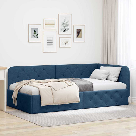 Cornice del letto ad angolo Blu 90 x 190 cm Tessuto | homemem39
