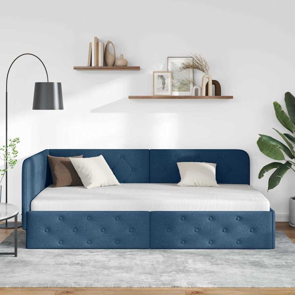 Cornice del letto ad angolo Blu 90 x 190 cm Tessuto | homemem39