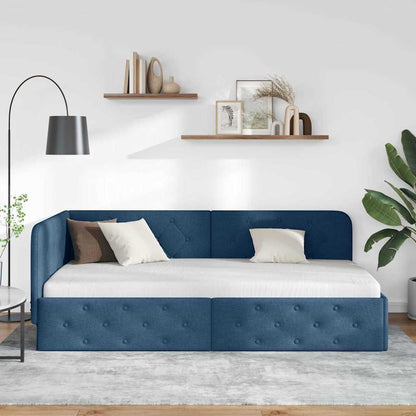 Cornice del letto ad angolo Blu 90 x 190 cm Tessuto | homemem39