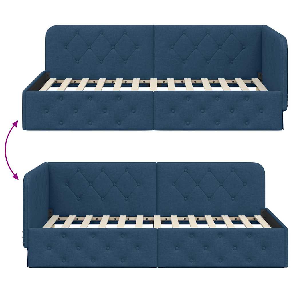 Cornice del letto ad angolo Blu 90 x 190 cm Tessuto | homemem39