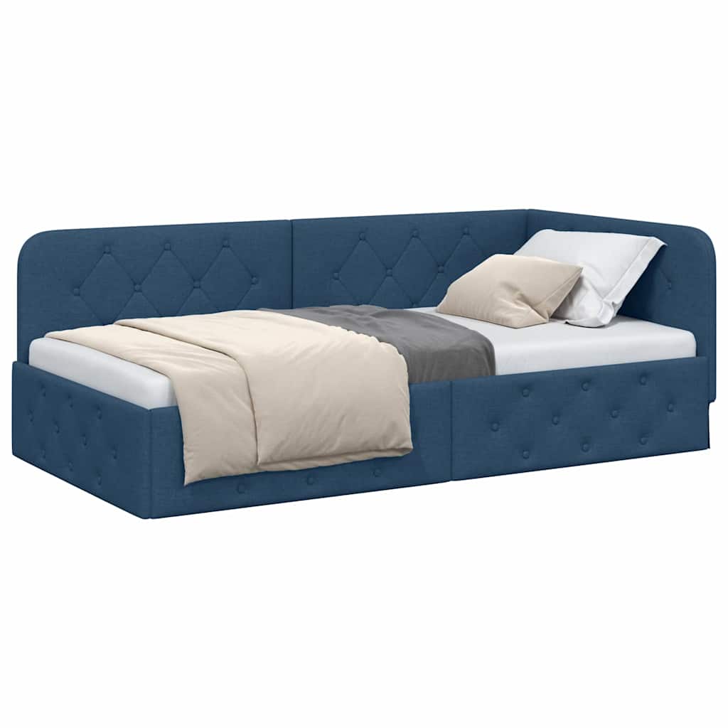 Cornice del letto ad angolo Blu 90 x 190 cm Tessuto | homemem39