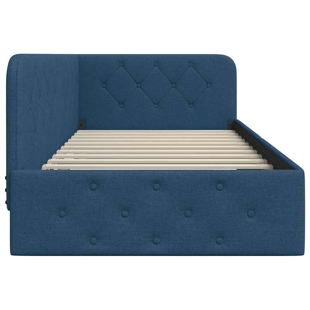 Cornice del letto ad angolo Blu 90 x 190 cm Tessuto | homemem39