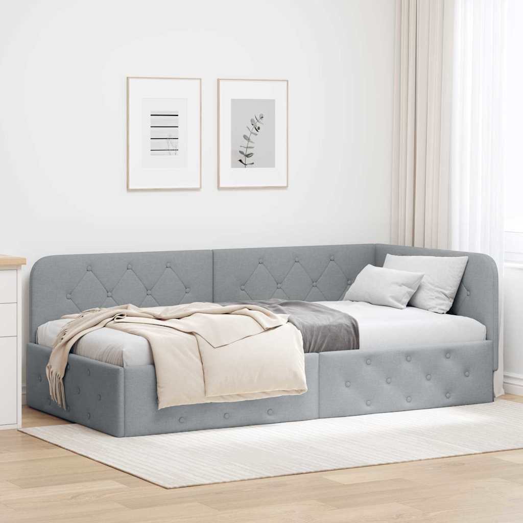 Cornice del letto ad angolo Grigio chiaro 90 x 200 cm Tessuto | homemem39