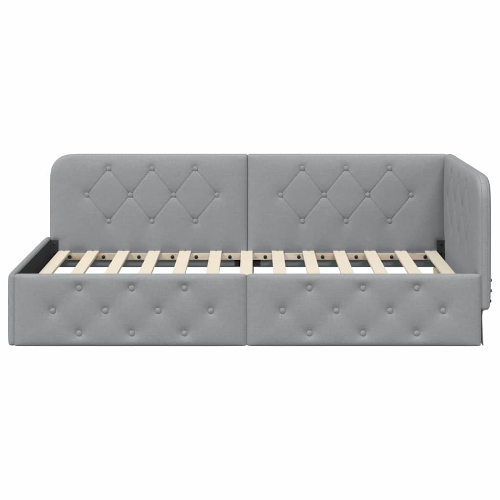 Cornice del letto ad angolo Grigio chiaro 90 x 200 cm Tessuto | homemem39