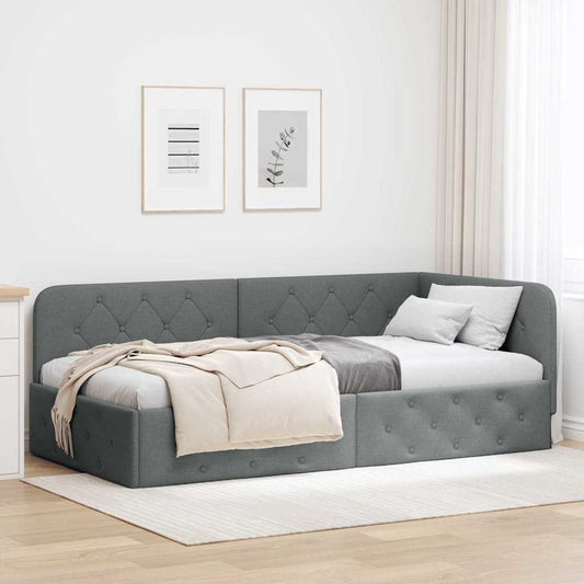 Cornice del letto ad angolo Grigio scuro 90 x 200 cm Tessuto | homemem39